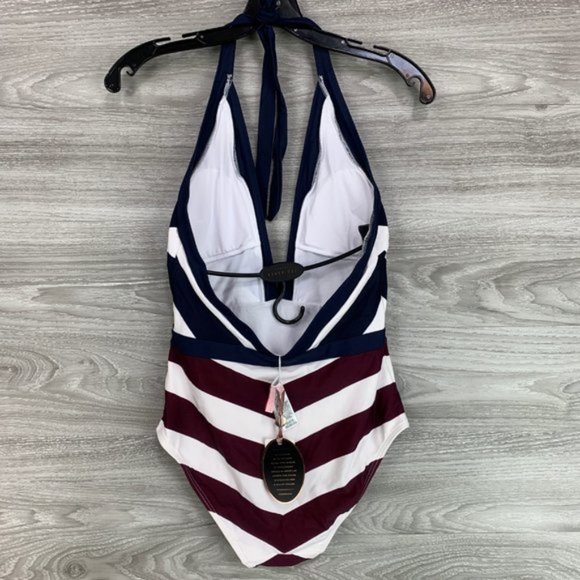 NEW Ted Baker Dakira Contrast Stripe V Swimsuit - Picture 3 of 6